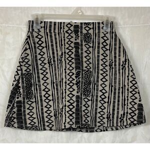 B Jewel A-Line Mini Skirt Black White Geometric Pattern Boho Festival Style